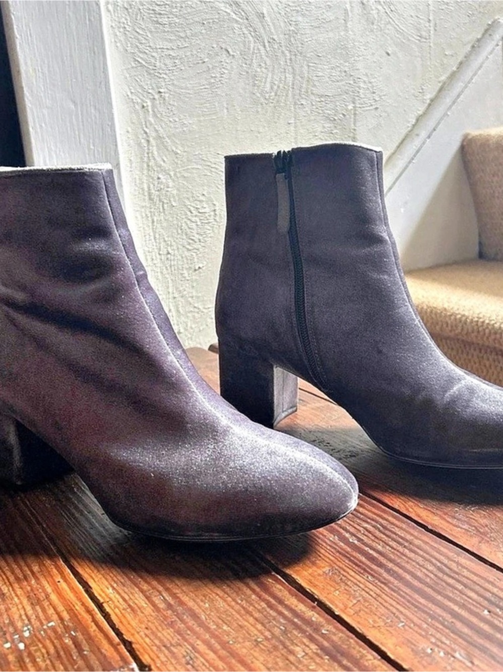 J.Crew Hadley Velvet Ankle Boots in Zinc